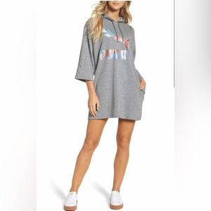 Puma glam oversized gray with metallic print hooded sweatshirt dress size medium